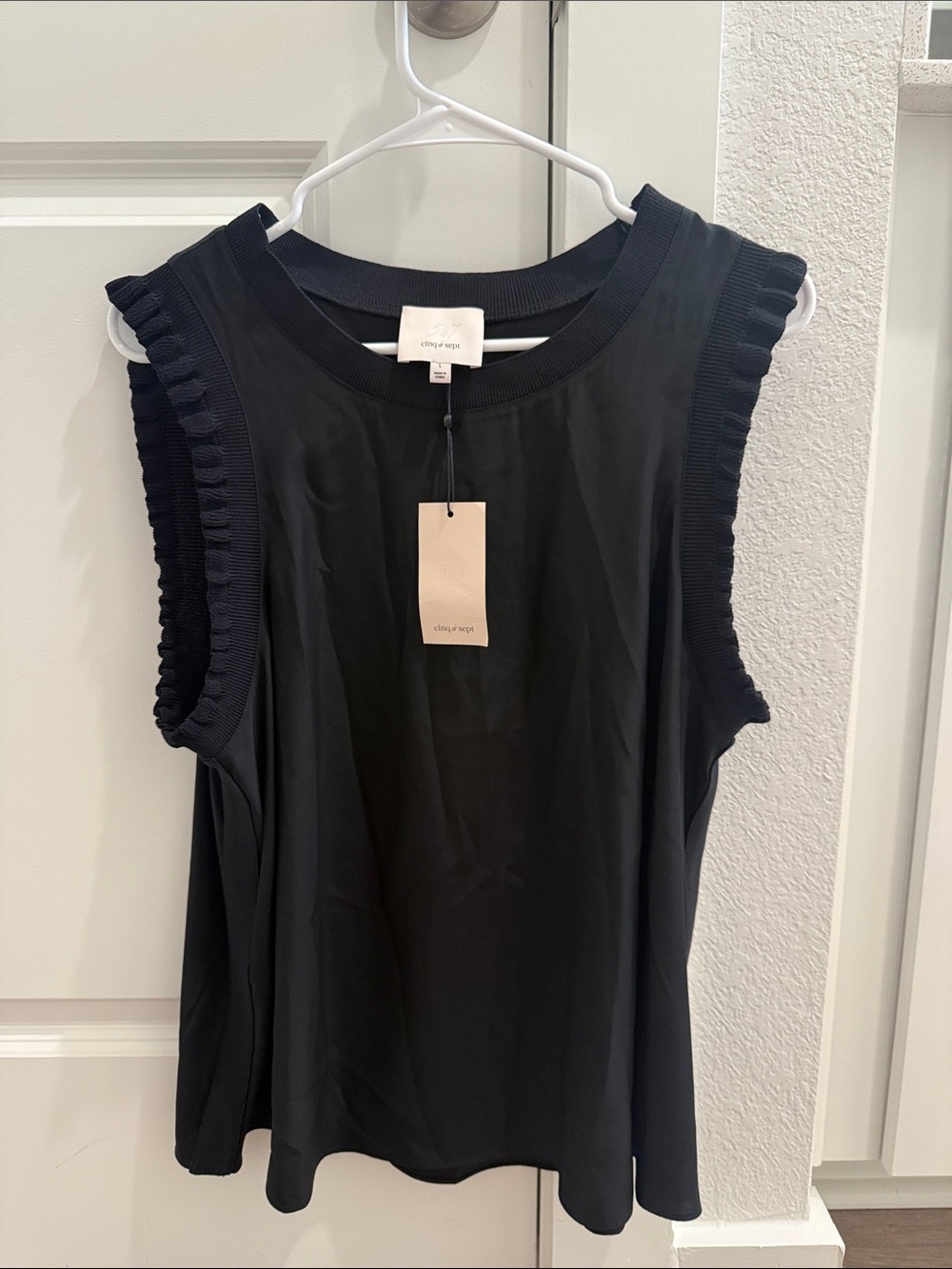 NWT cinq à sept tous les joures lenore silk tank in black, size L